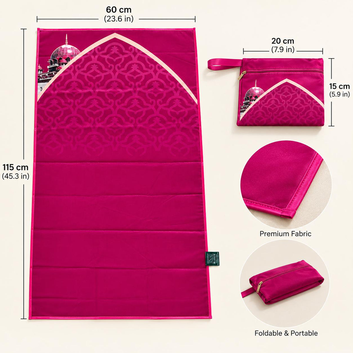 Mosque-Inspired Original Prayer Mat | Foldable with Matching Travel Pouch (MR092)