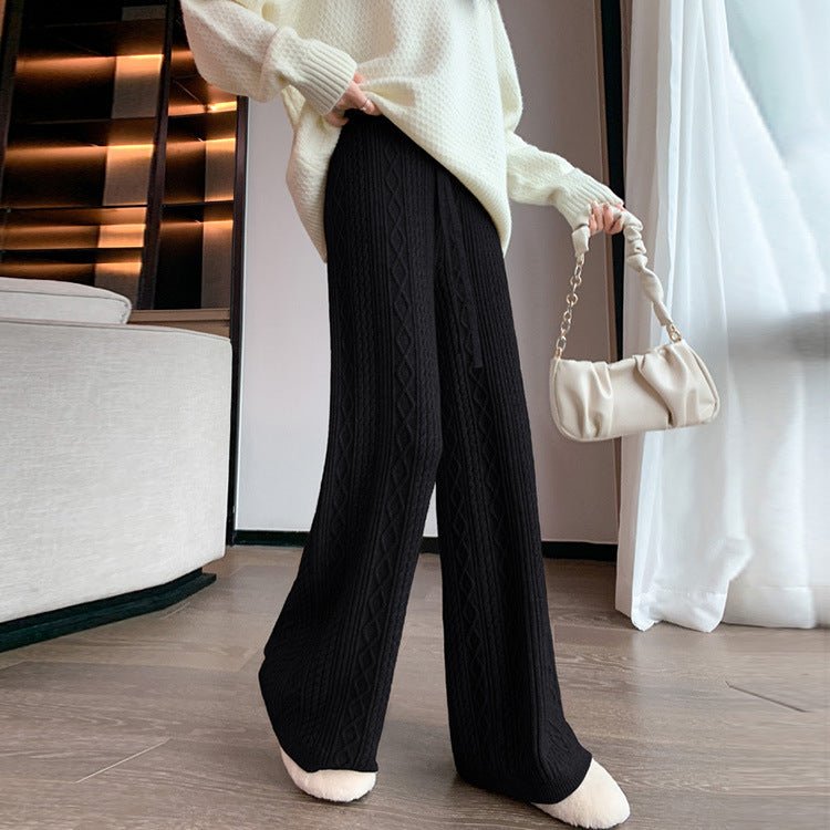 Cable Knit Wide Leg Pants | High Waist Drawstring Lounge Pants(MS163)