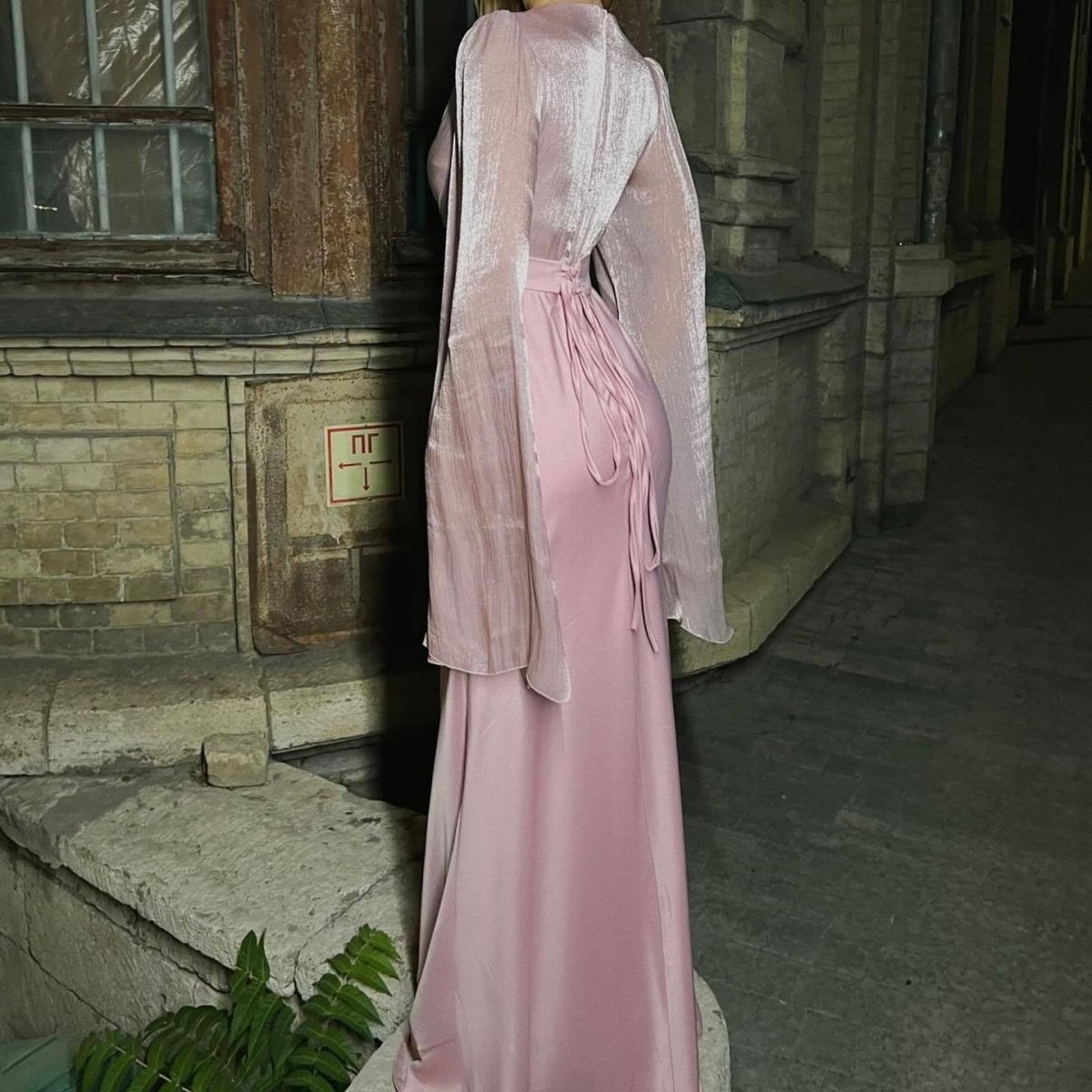 Cape Sleeve Gown with Tie - Back | Fitted Mermaid Maxi Dress(MS230) - Mariam's Collection