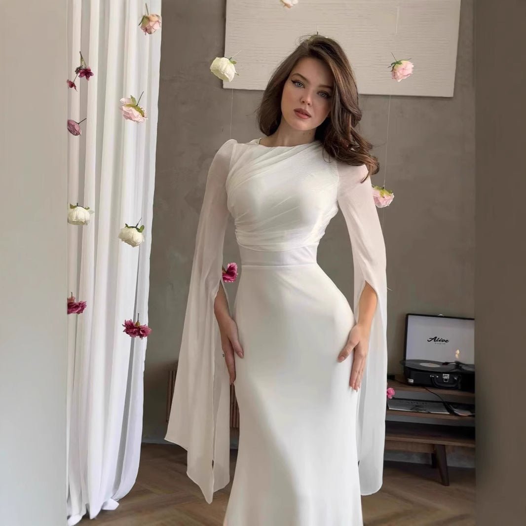 fitted maxi dress with sleeves Fitted maxi dress with draped hips :: LICHI