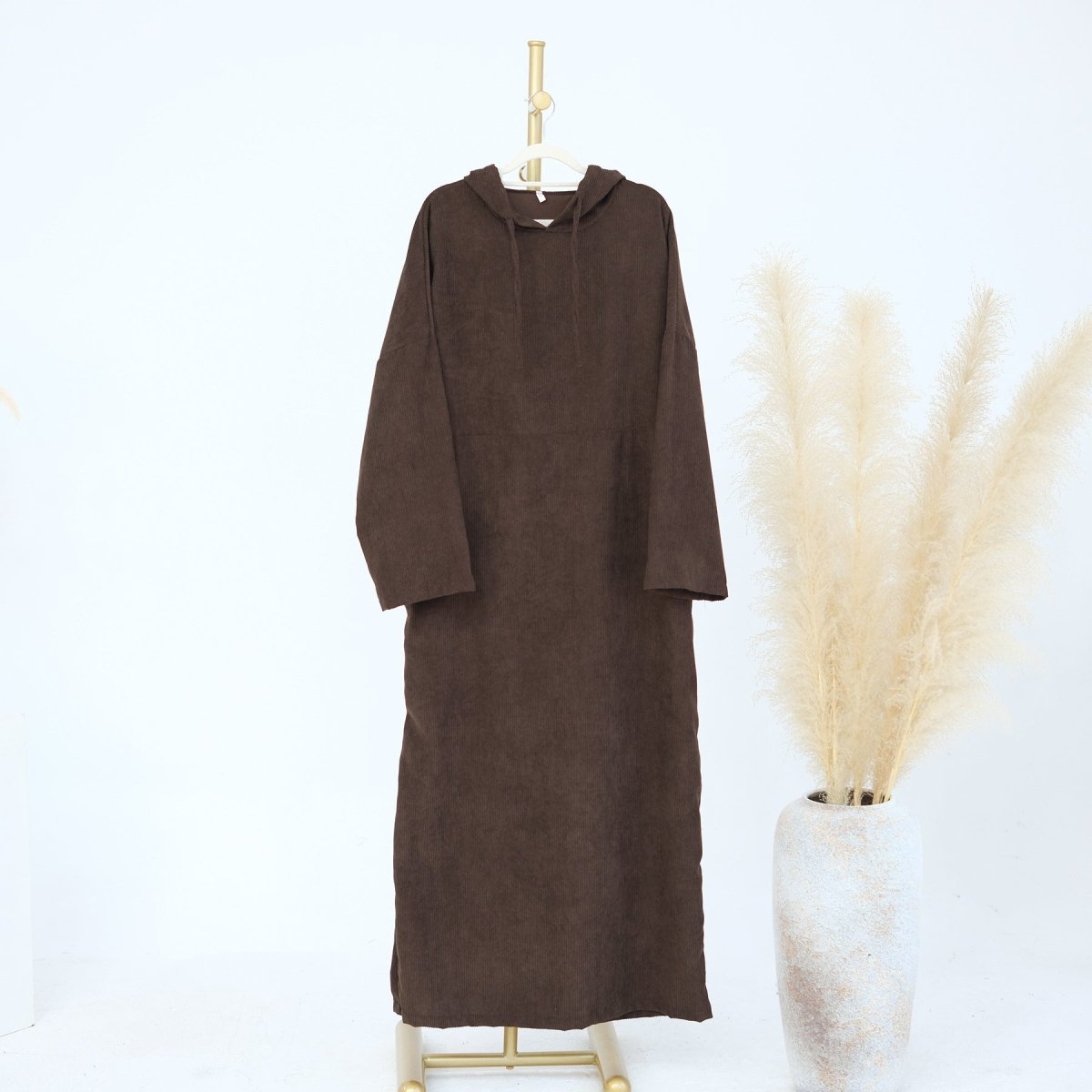 Casual Corduroy Hoodie Abaya (MA110) - Mariam's Collection