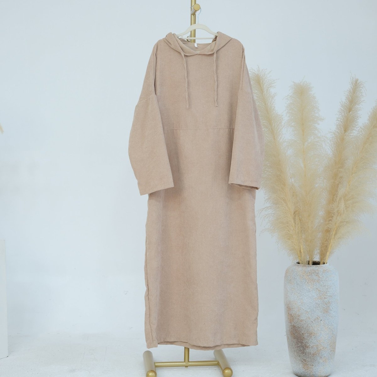 Casual Corduroy Hoodie Abaya (MA110) - Mariam's Collection