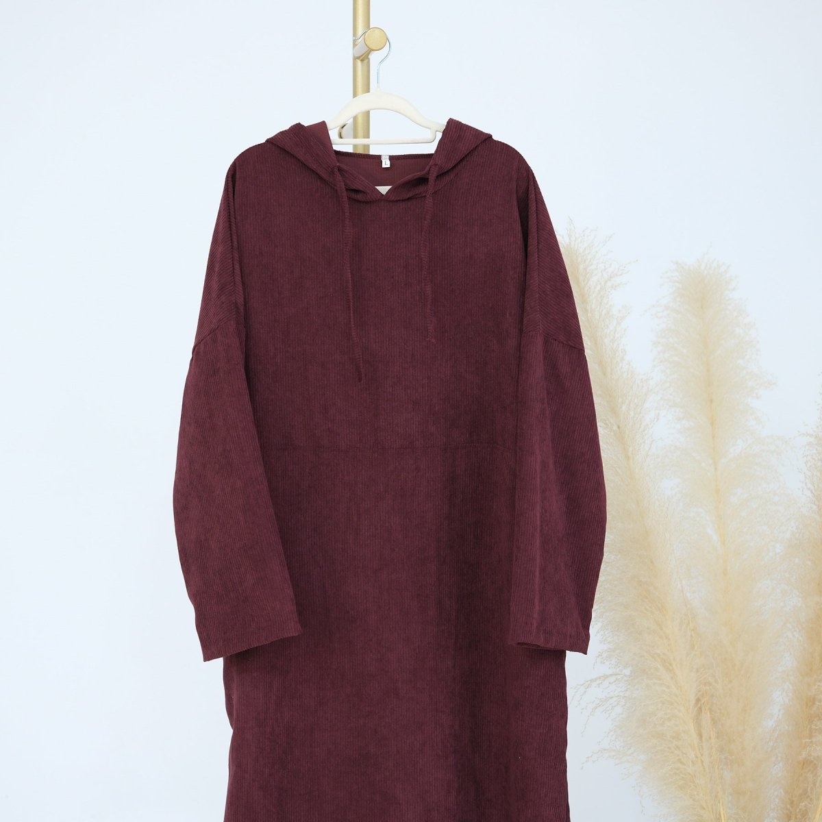 Casual Corduroy Hoodie Abaya (MA110) - Mariam's Collection