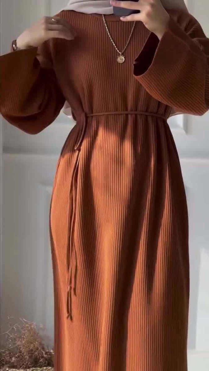 Casual Knitted Modest Dress with Flared Sleeves Casual Knitted Modest Dress with Flared Sleeves