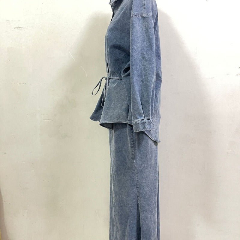 Casual Loose Denim Shirt & Skirt Set | Professional Commuter Two - Piece Outfit(MS132) - Mariam's Collection