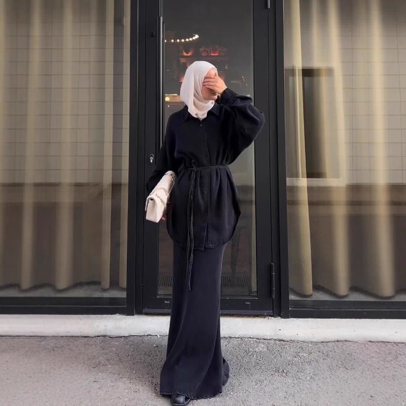 Casual Loose Denim Shirt & Skirt Set | Professional Commuter Two - Piece Outfit(MS132) - Mariam's Collection