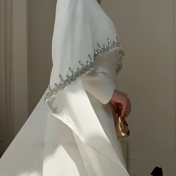 Celestial Rhinestone Abaya with Matching Cape | Luxury 2-Piece Evening Abaya Dress (MA251)