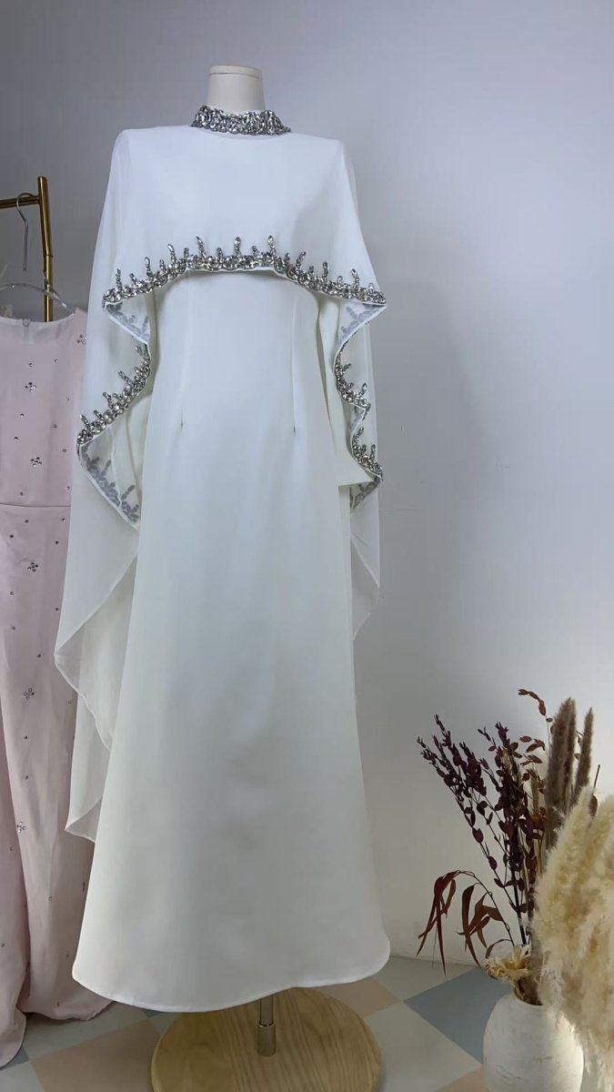 Celestial Radiance Abaya Collection |Modest Luxury Rhinestone Embellished Cape Shawl Dresses Evening Elegance. (MA251) - Mariam's Collection