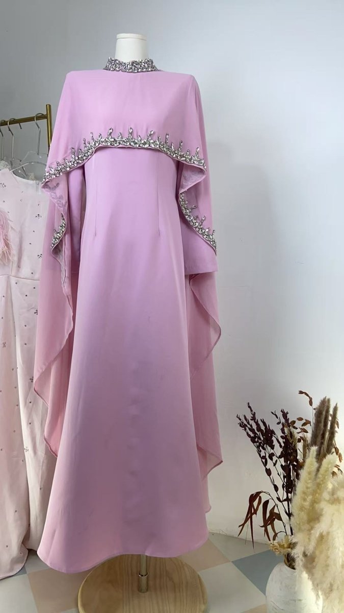 Celestial Radiance Abaya Collection |Modest Luxury Rhinestone Embellished Cape Shawl Dresses Evening Elegance. (MA251) - Mariam's Collection