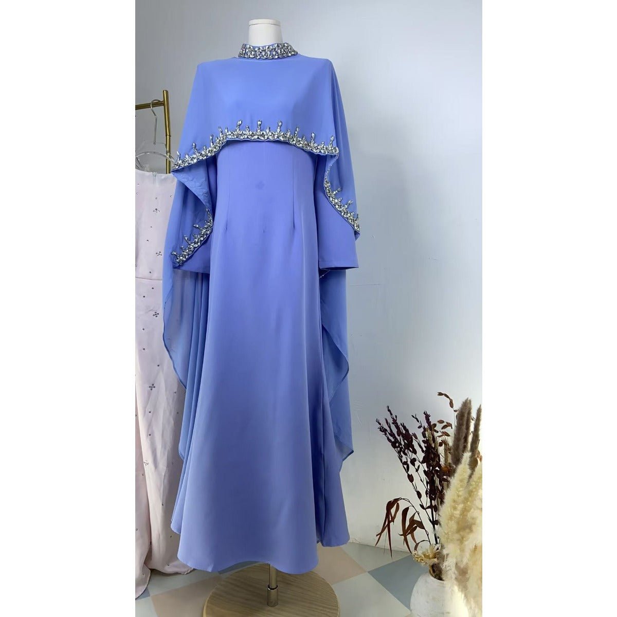 Celestial Radiance Abaya Collection |Modest Luxury Rhinestone Embellished Cape Shawl Dresses Evening Elegance. (MA251) - Mariam's Collection