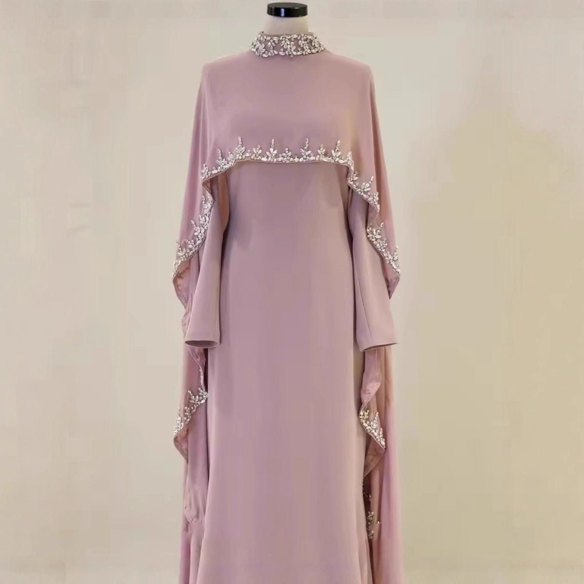 Celestial Radiance Abaya Collection |Modest Luxury Rhinestone Embellished Cape Shawl Dresses Evening Elegance. (MA251) - Mariam's Collection