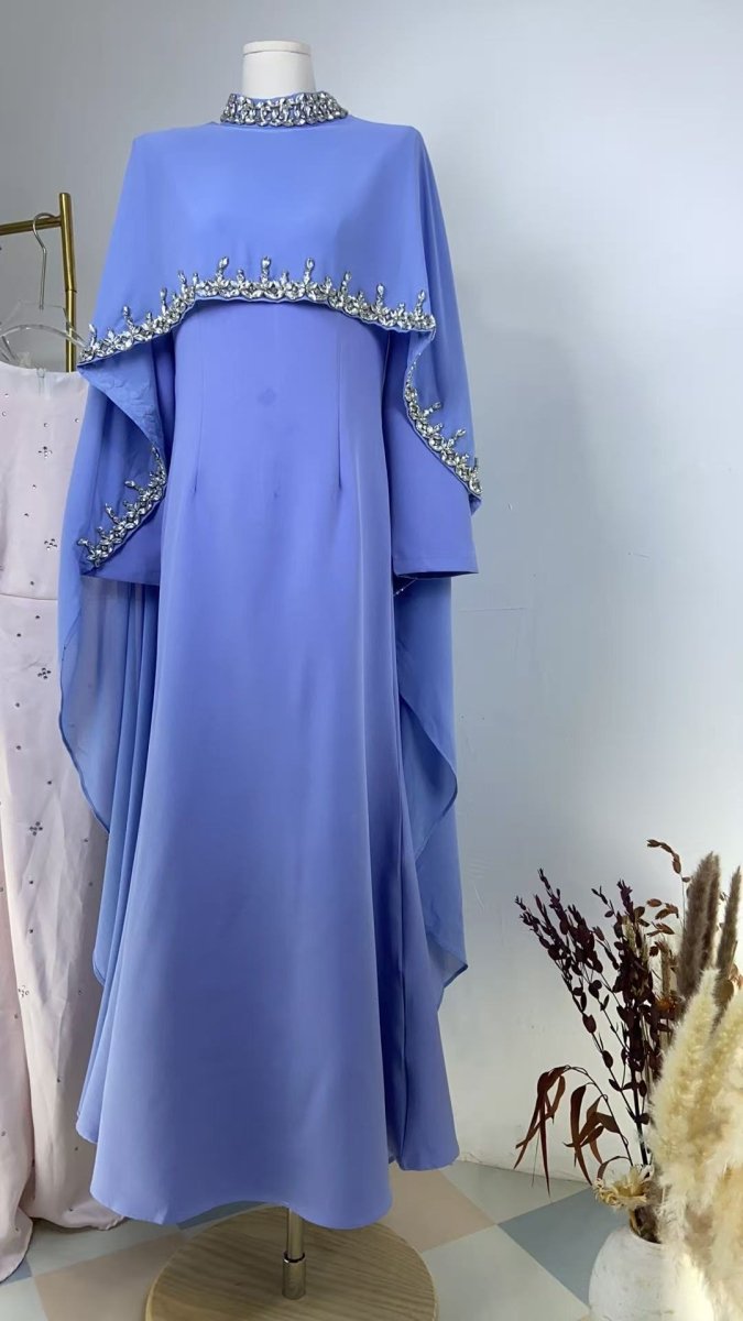 Celestial Radiance Abaya Collection |Modest Luxury Rhinestone Embellished Cape Shawl Dresses Evening Elegance. (MA251) - Mariam's Collection