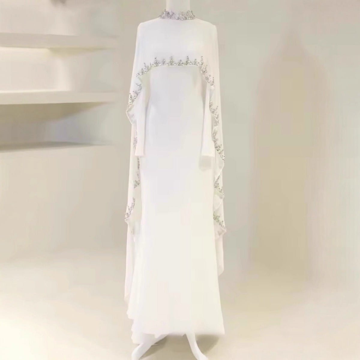 Celestial Radiance Abaya Collection |Modest Luxury Rhinestone Embellished Cape Shawl Dresses Evening Elegance. (MA251) - Mariam's Collection