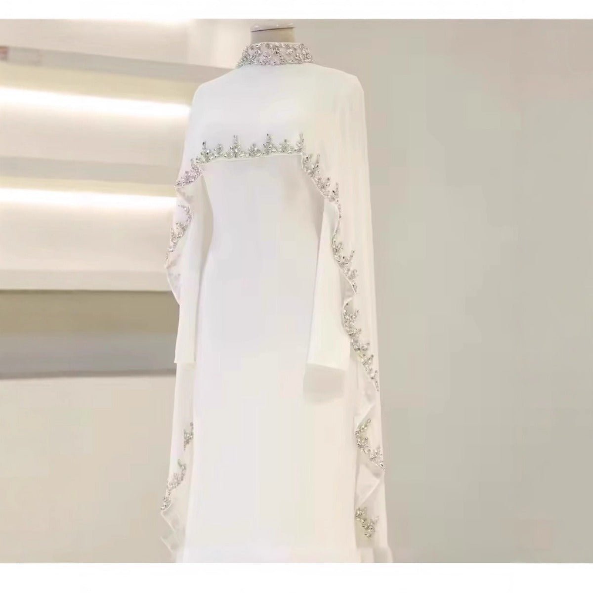 Celestial Radiance Abaya Collection |Modest Luxury Rhinestone Embellished Cape Shawl Dresses Evening Elegance. (MA251) - Mariam's Collection