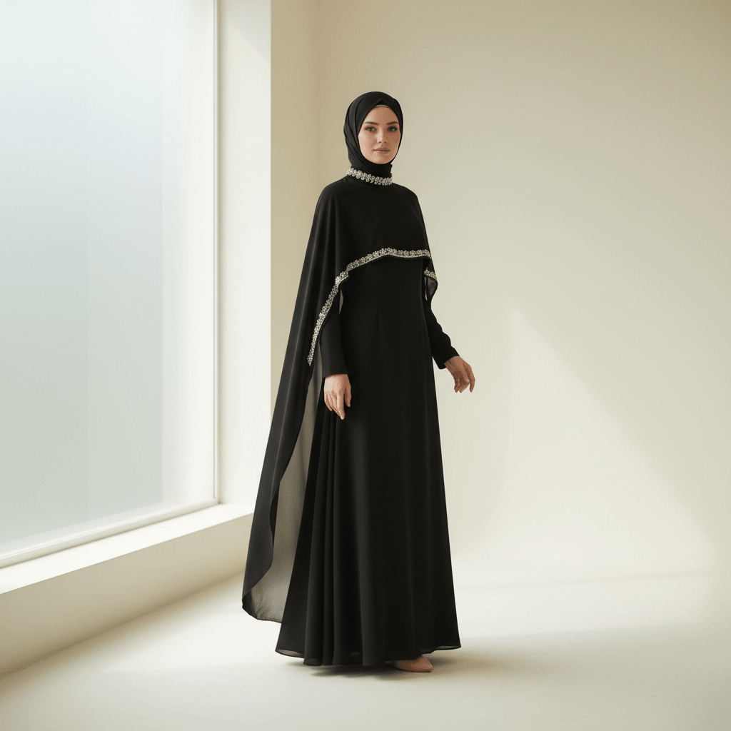 Celestial Rhinestone Cape Abaya | Luxury 2 - Piece Set(MA344) - Mariam's Collection