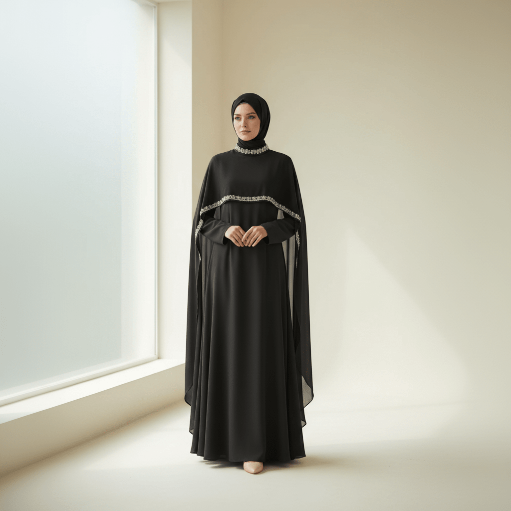 Celestial Rhinestone Cape Abaya | Luxury 2 - Piece Set(MA344) - Mariam's Collection