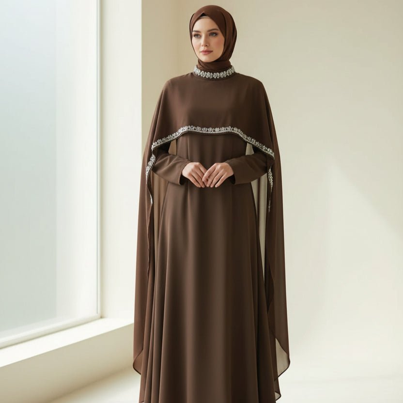 Celestial Rhinestone Cape Abaya | Luxury 2 - Piece Set(MA344) - Mariam's Collection