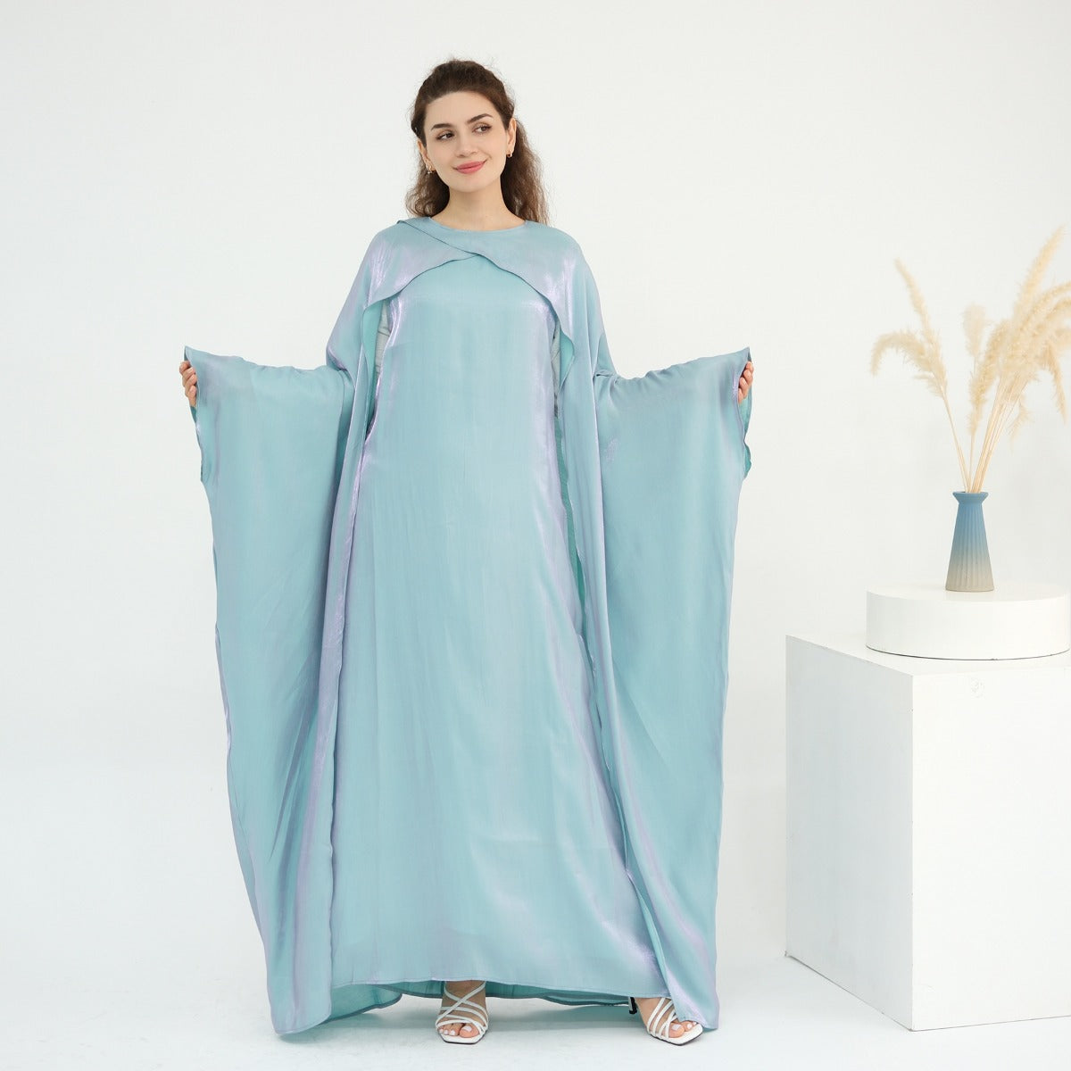Luminous Beaded Abaya Collection | Luxury Solid Color Bell Sleeve Evening Wear Robes (MOA196)