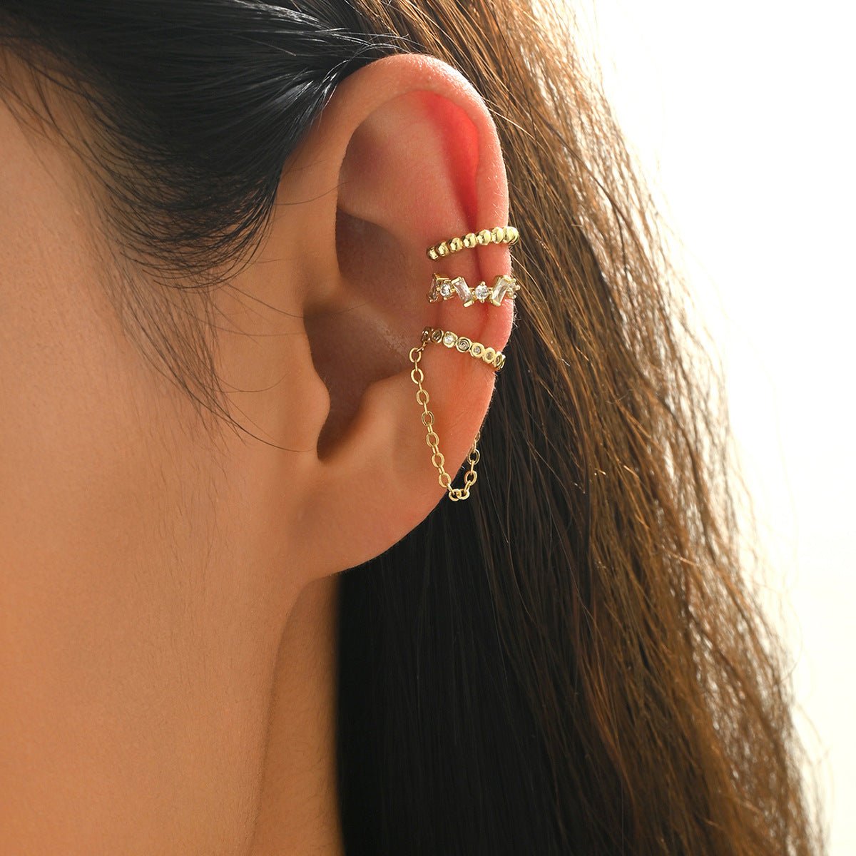 Chain Tassel Crystal Ear Cuff Set (MAC413) - Mariam's Collection