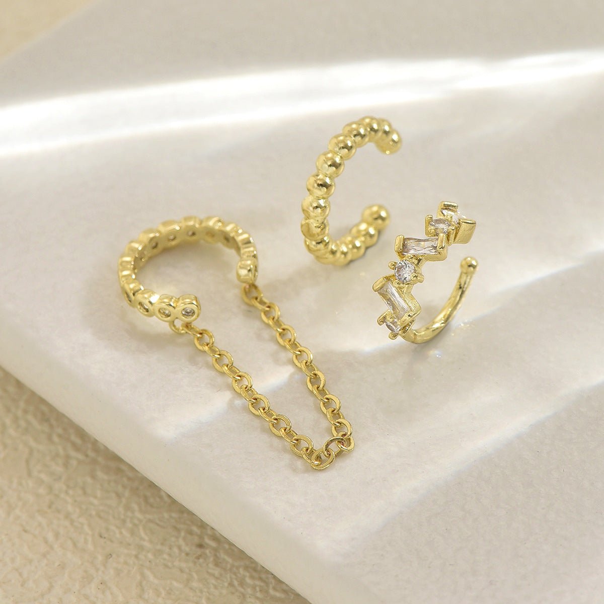 Chain Tassel Crystal Ear Cuff Set (MAC413) - Mariam's Collection