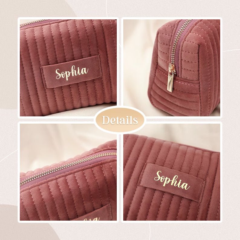 Checkered Velvet Cosmetic Case Multi - Functional Travel Organizer Toiletry Bag (MAC268) - Mariam's Collection