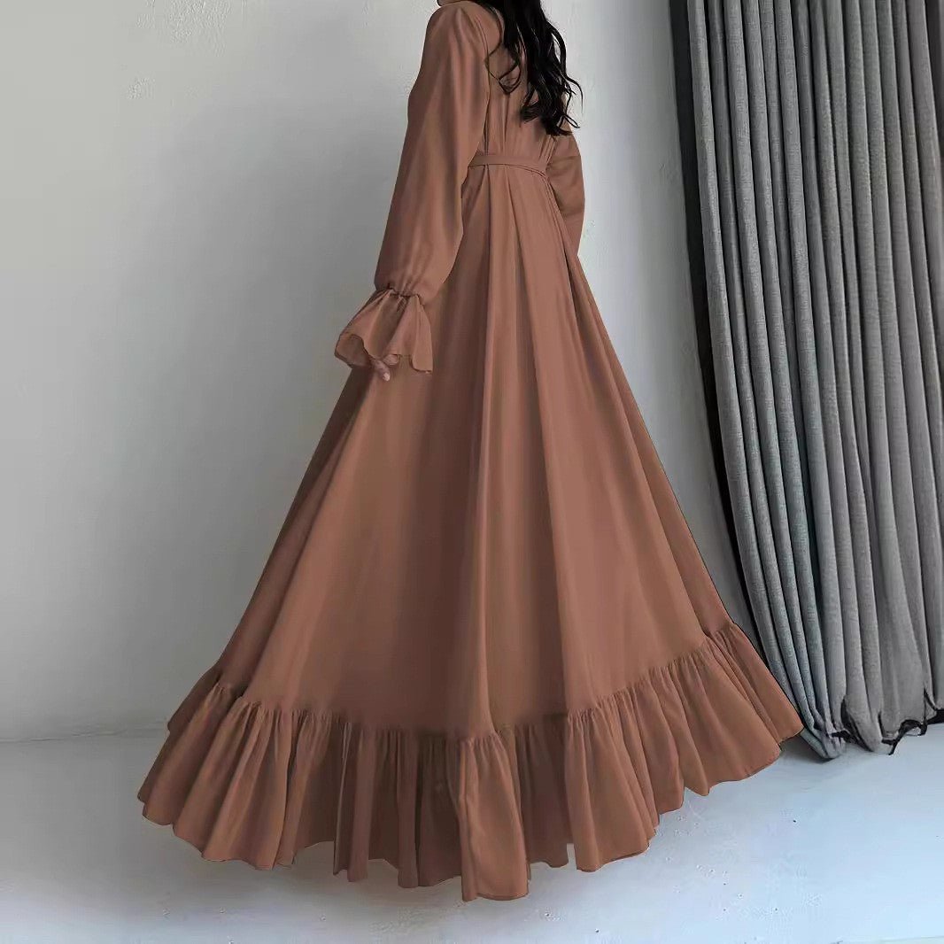 Chiffon Dress with Ruffle Cuffs & Two - Tier Hem(MA412) - Mariam's Collection