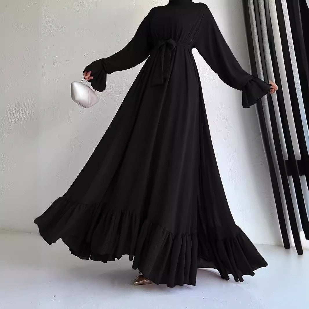 Chiffon Dress with Ruffle Cuffs & Two - Tier Hem(MA412) - Mariam's Collection