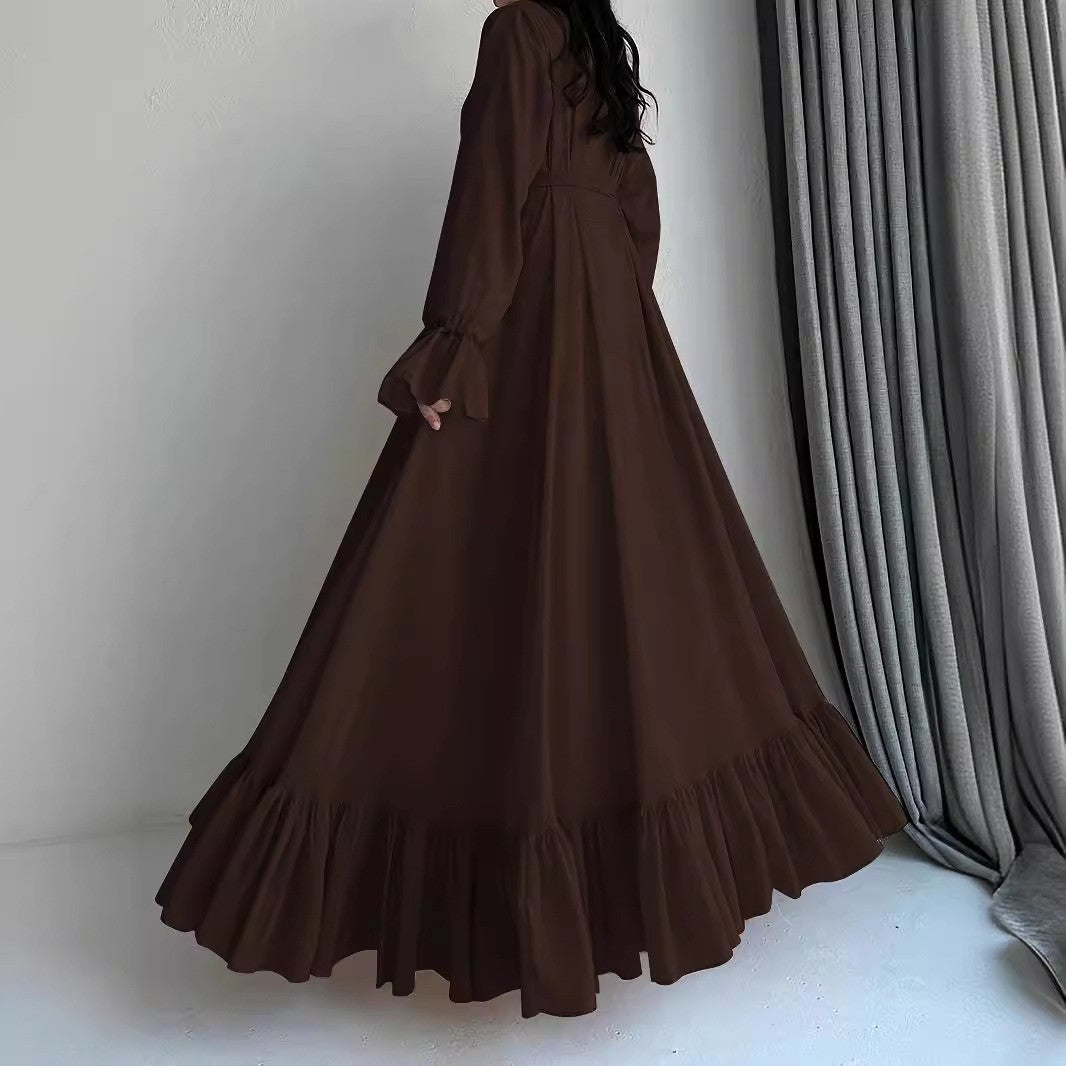 Chiffon Dress with Ruffle Cuffs & Two - Tier Hem(MA412) - Mariam's Collection