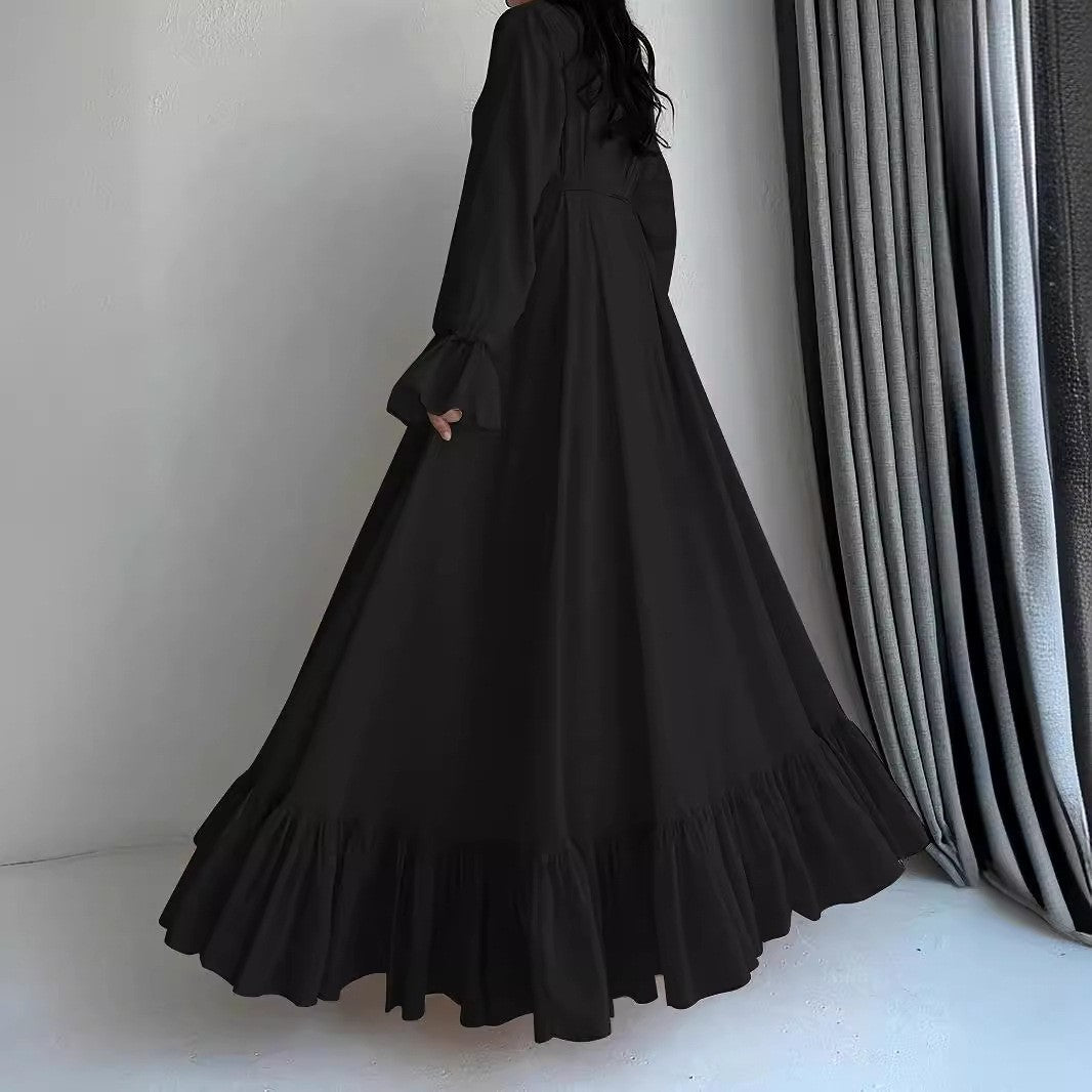 Chiffon Dress with Ruffle Cuffs & Two - Tier Hem(MA412) - Mariam's Collection