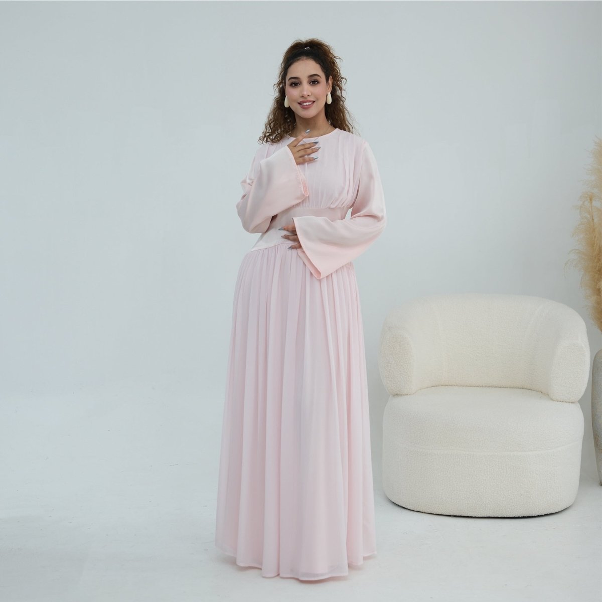 Chiffon Flared Sleeve Maxi Dress(MS498) - Mariam's Collection