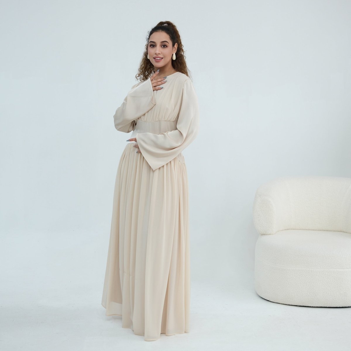 Chiffon Flared Sleeve Maxi Dress(MS498) - Mariam's Collection