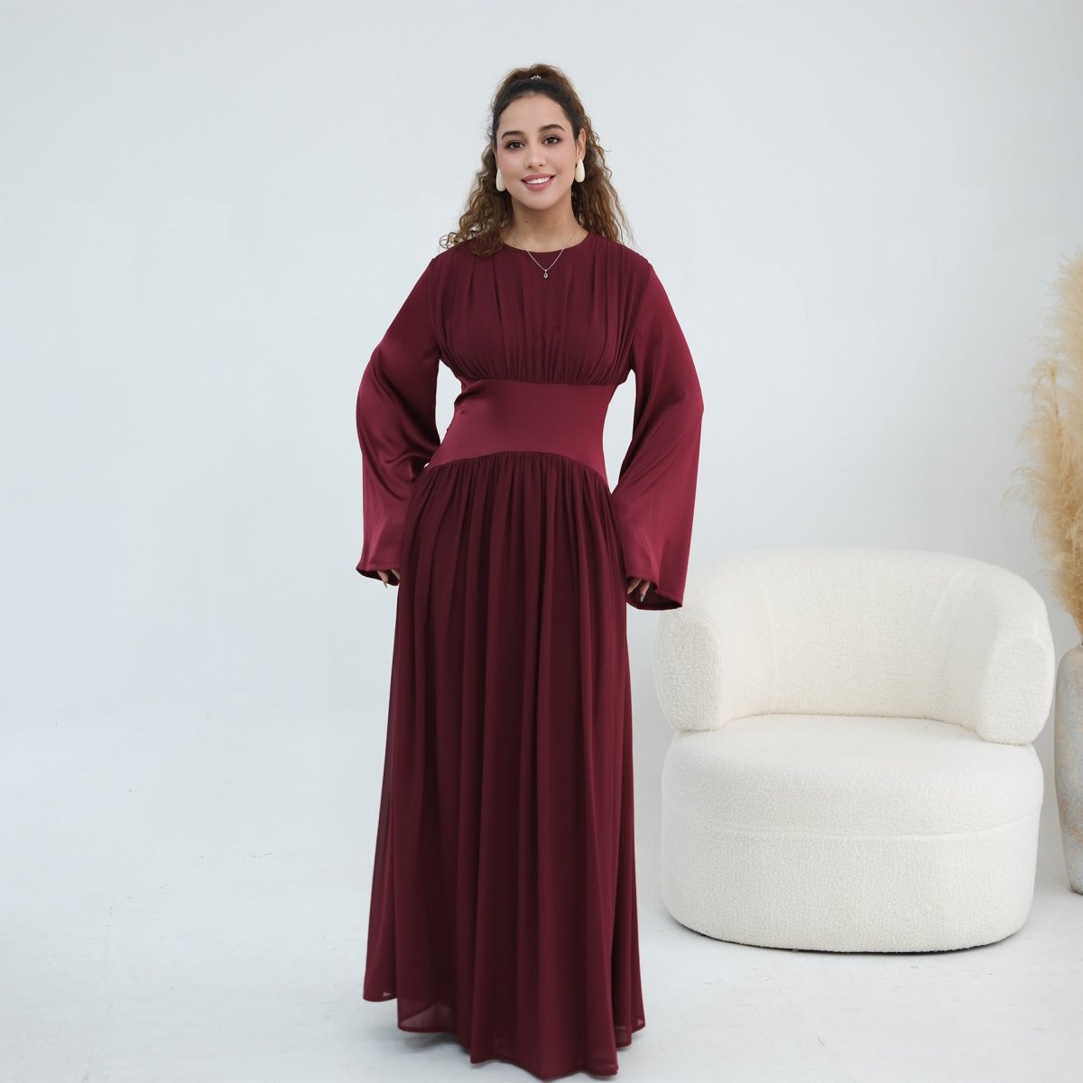 Chiffon Flared Sleeve Maxi Dress(MS498) - Mariam's Collection