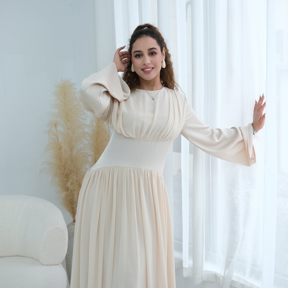 Chiffon Flared Sleeve Maxi Dress(MS498) - Mariam's Collection