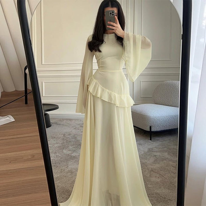 Chiffon Ruffle Gown with Tie-Back