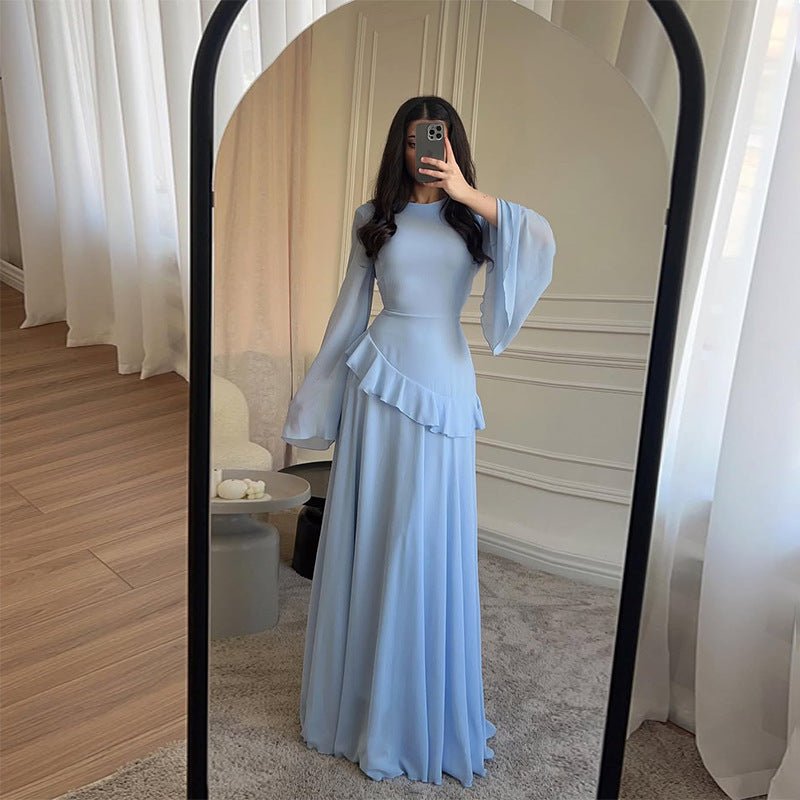 chiffon wedding dress Aurora: Ethereal Satin and Silk Chiffon Wedding Gown