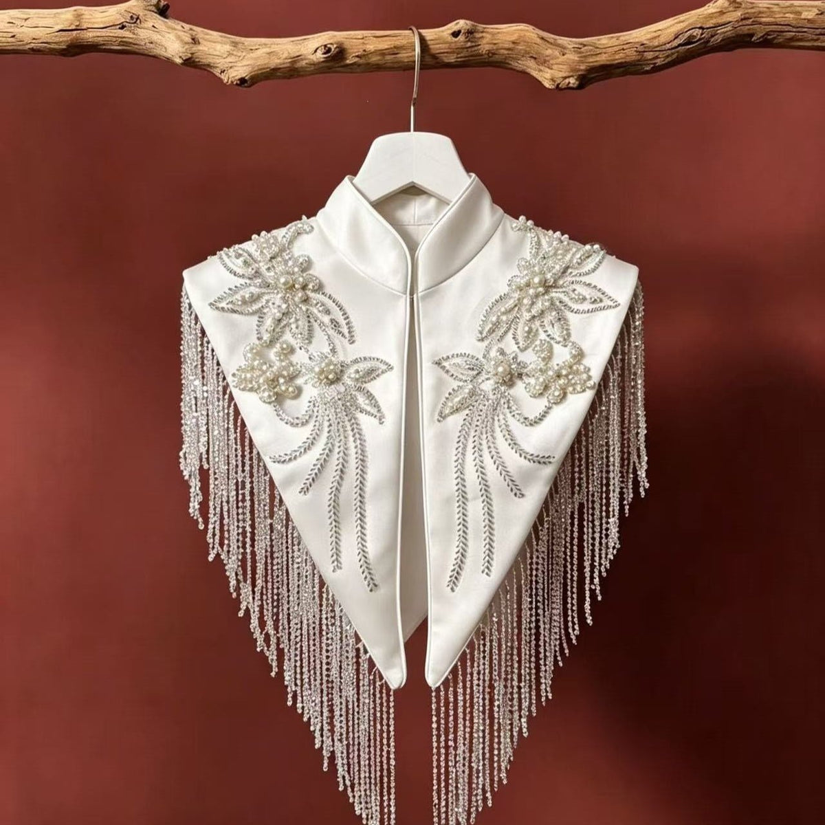 Chinese-Inspired Embroidered Yunjian Shoulder Cape | Beaded Fringe Collar(MAC500) - Mariam's Collection