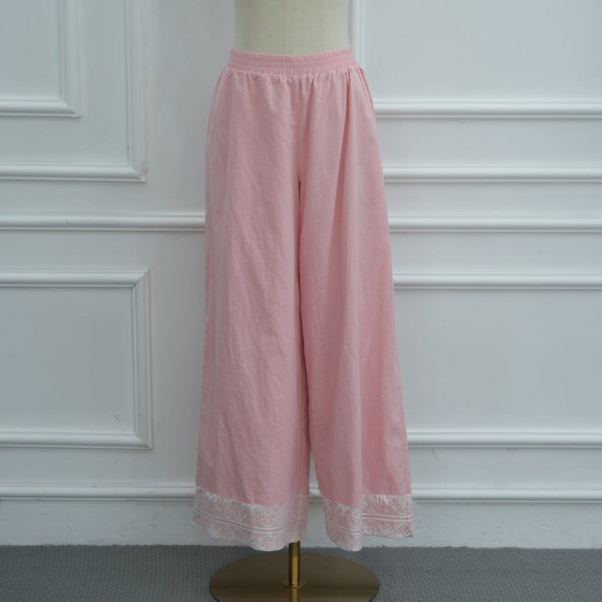 Chinese-Inspired Frog Button Lace Tunic & Wide-Leg Pants Set(MS572) - Mariam's Collection