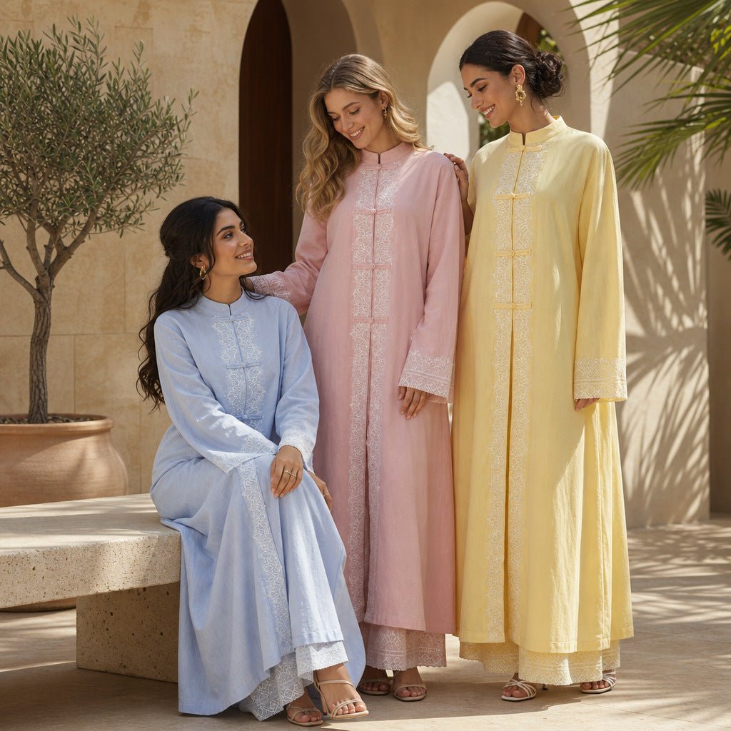 Chinese-Inspired Frog Button Lace Tunic & Wide-Leg Pants Set(MS572) - Mariam's Collection