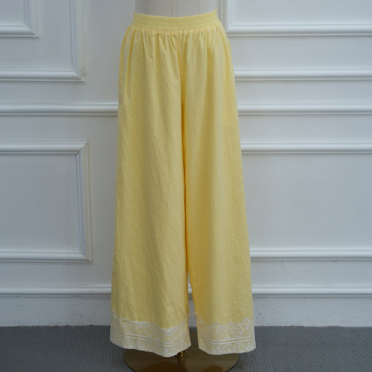 Chinese-Inspired Frog Button Lace Tunic & Wide-Leg Pants Set(MS572) - Mariam's Collection