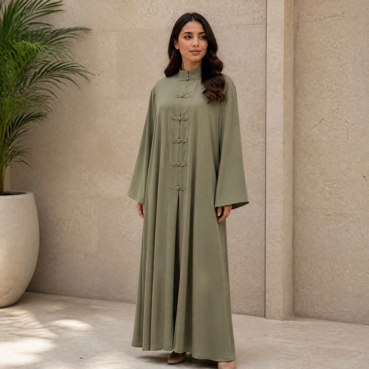 Chinese-Inspired Nida Modest Maxi Dress(MA469) - Mariam's Collection