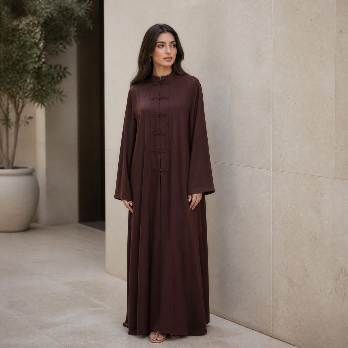 Chinese-Inspired Nida Modest Maxi Dress(MA469) - Mariam's Collection