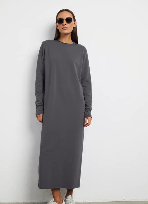 long sleeve maxi dress solid color Alexandranx New Arrival Women's Solid Color Fitted Elegant Long Sleeve Dress