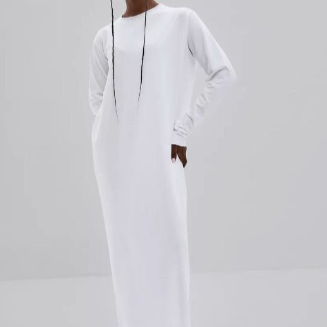 Classic Pullover Maxi Dress | Round Neck Long Sleeve Solid Color Dress(MA317) - Mariam's Collection