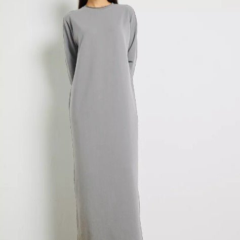 Classic Pullover Maxi Dress | Round Neck Long Sleeve Solid Color Dress(MA317) - Mariam's Collection