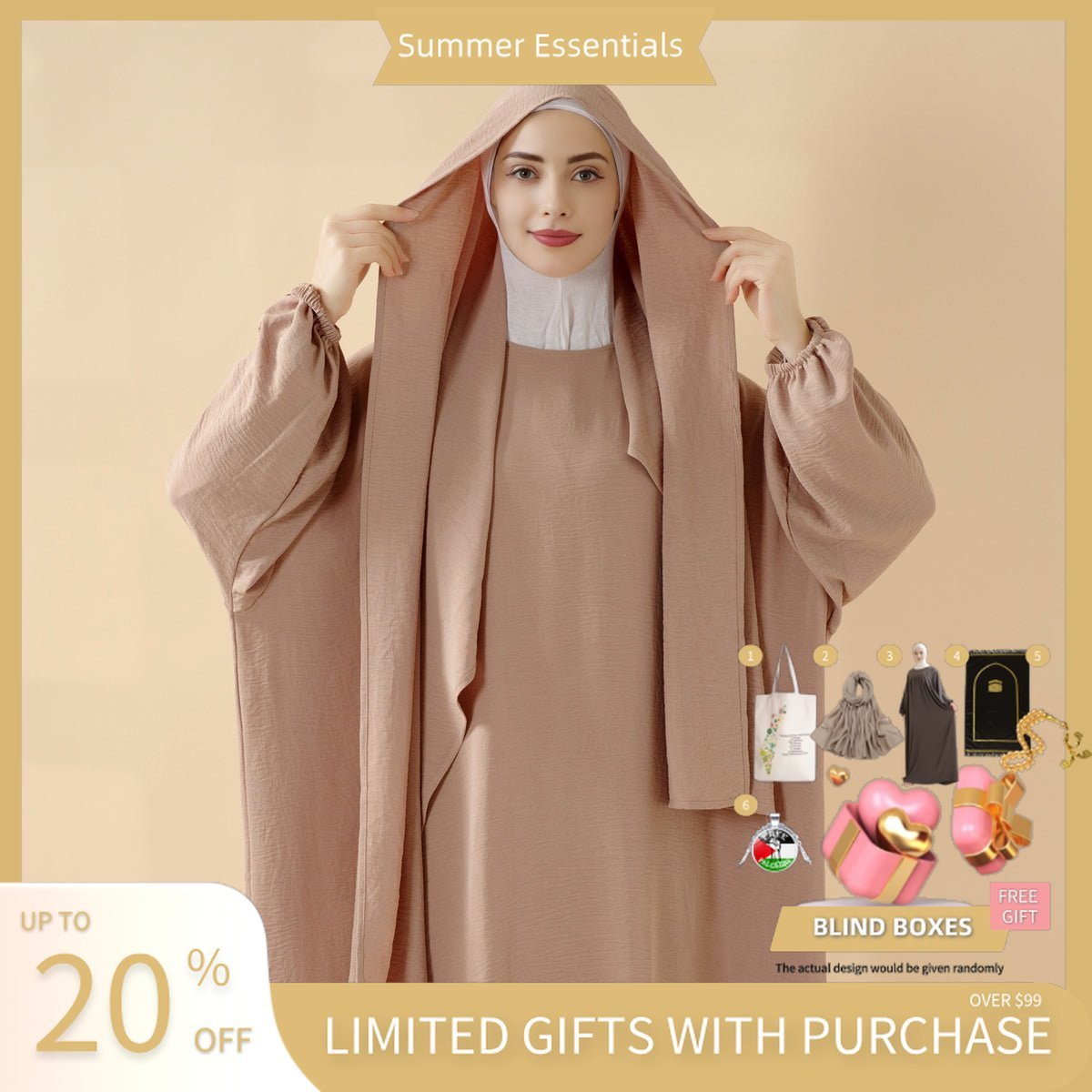 Cocoon - Cut Crepe Abaya Perfect For Umrah With One - Piece Hijab Attached (MA143) - Mariam's Collection