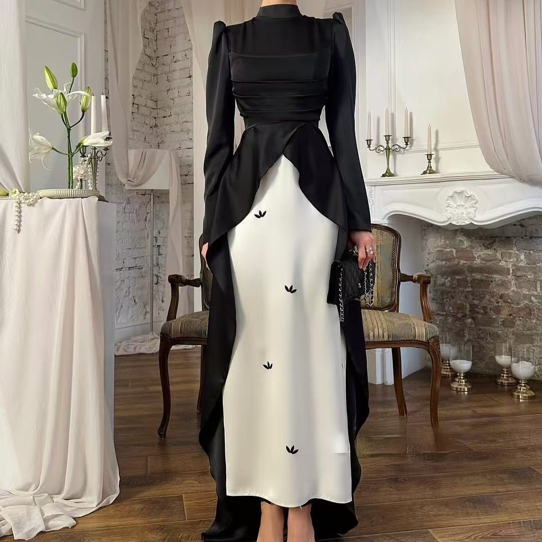 Colorblock Satin Evening Gown with Train(MA351) - Mariam's Collection