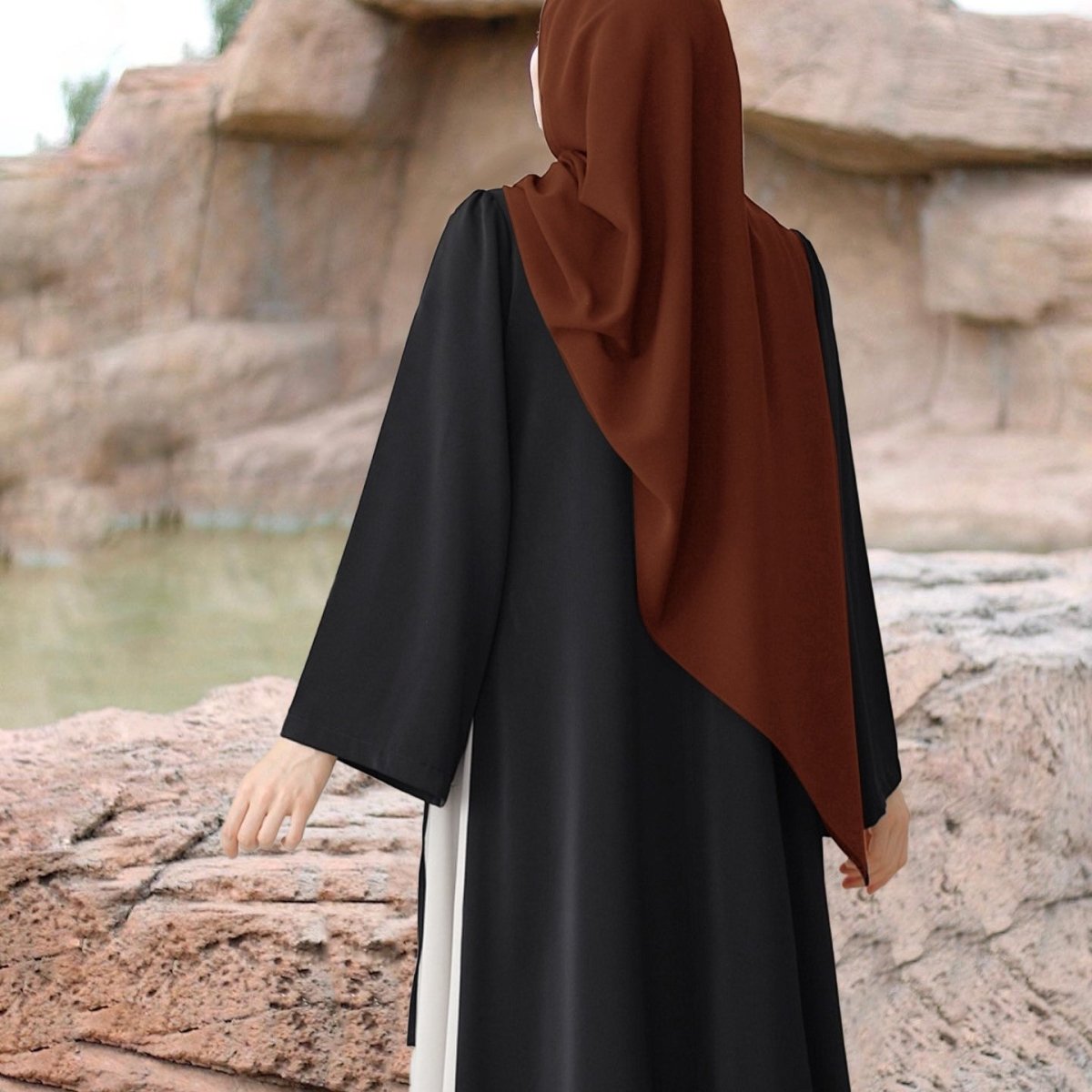 Colorblock Side - Tie Abaya | Two - Tone Round Neck Maxi Dress(MA362) - Mariam's Collection