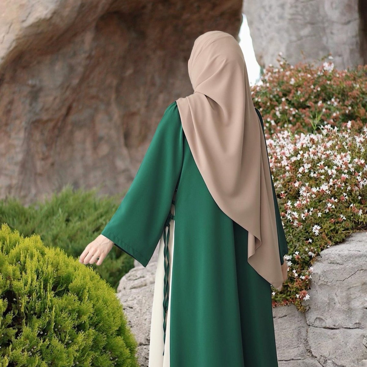 Colorblock Side - Tie Abaya | Two - Tone Round Neck Maxi Dress(MA362) - Mariam's Collection