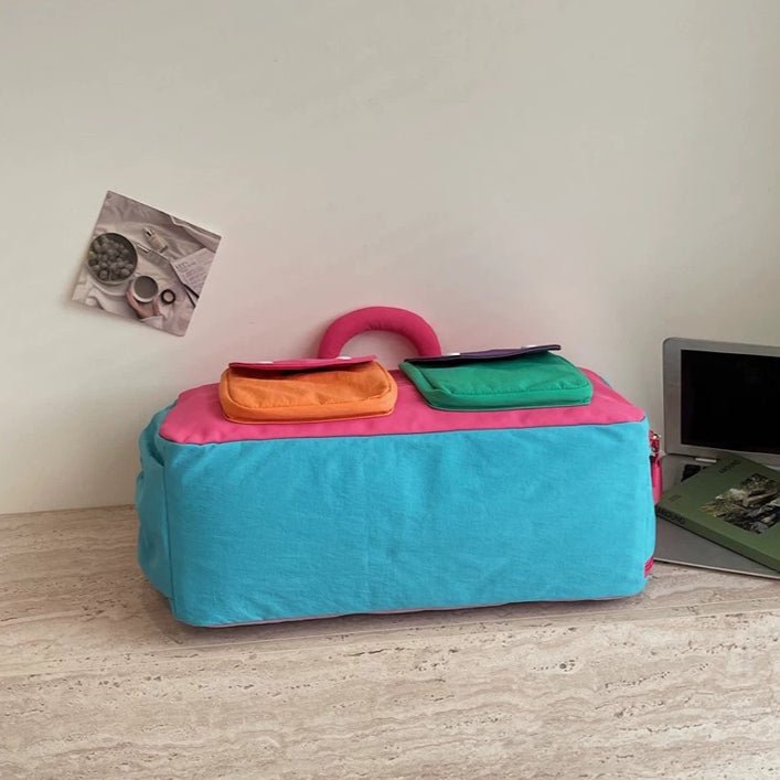 Colorblock Travel Duffel Bag - Lightweight Carry-On Weekender Bag with Shoulder Strap & Exterior Pockets（MAC480） - Mariam's Collection