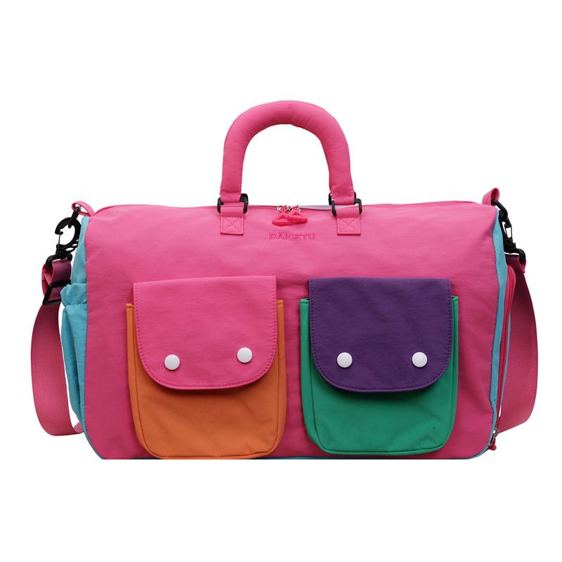 Colorblock Travel Duffel Bag - Lightweight Carry-On Weekender Bag with Shoulder Strap & Exterior Pockets（MAC480） - Mariam's Collection